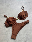 BIQUÍNI SANTORINI - Preto/ Off White/ Dourado escuro / Marrom