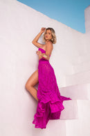 Saia Rodada em Camadas com Abertura na Lateral - Renda Fuscia