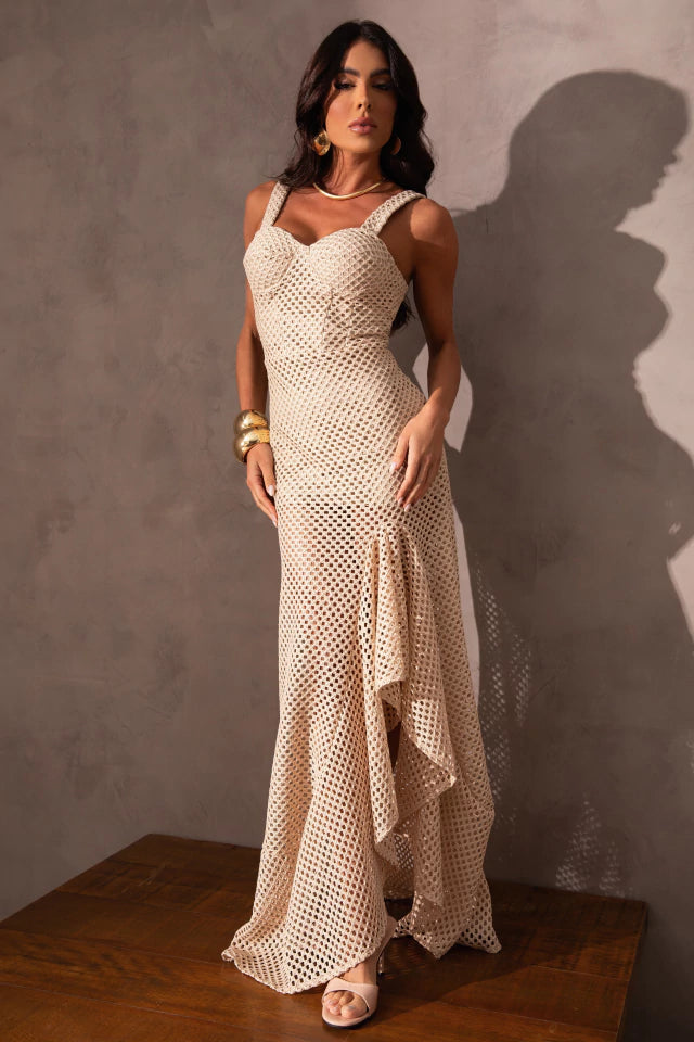 Vestido Rendado com Fenda - Clóe