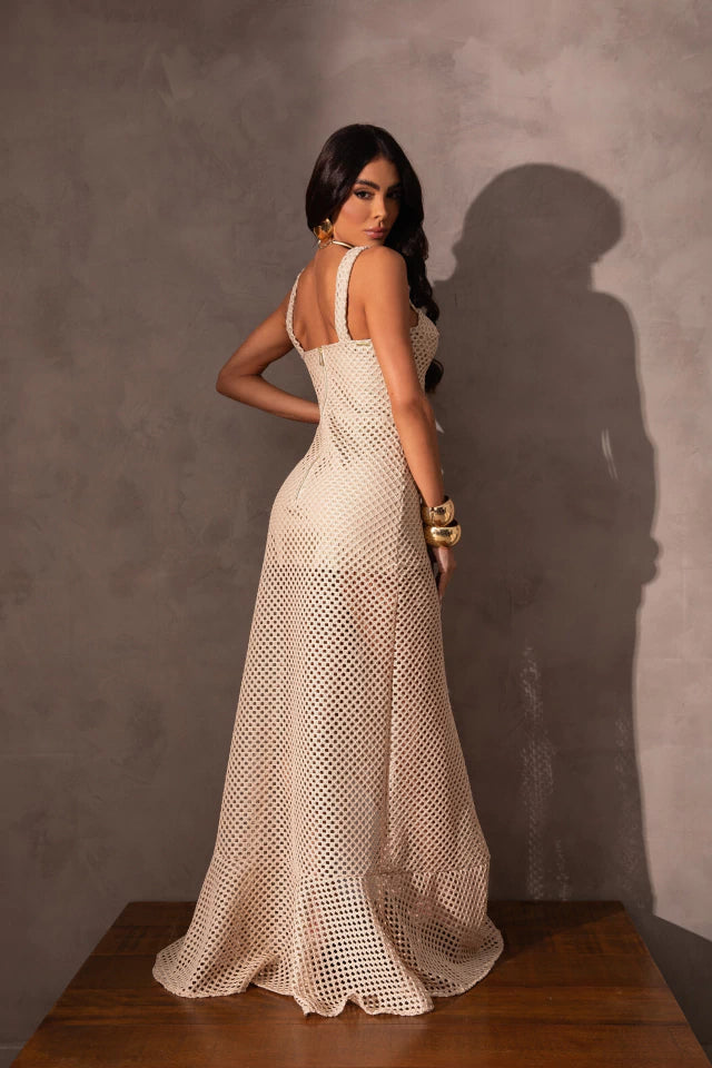 Vestido Rendado com Fenda - Clóe