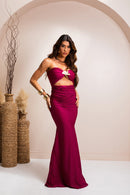 Vestido Franzido com Abertura - Vinho