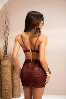 Saia Curta Rendada - Marrom