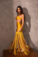 Saia Franzido com Franja - Ouro