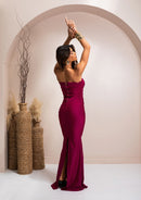 Vestido Franzido com Abertura - Vinho