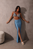 Saia Longa Franzida com Abertura - Azul