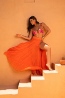 Saia Rodada em Camadas com Abertura na Lateral - Laranja