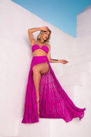 Saia Rodada em Camadas com Abertura na Lateral - Renda Fuscia