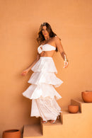 Saia Rodada em Camadas - Branco Rendado