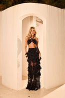 Saia Longa Babado Renda Sun - Black