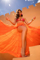 Saia Rodada em Camadas com Abertura na Lateral - Laranja