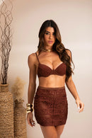 Saia Curta Rendada - Marrom