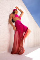 Saia Rodada com Abertura na Lateral - Marrom e Pink