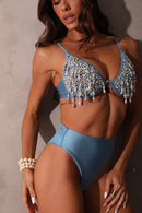 Biquini Illusion Hot Pants com Pedraria - Azul