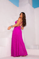 Vestido Longo Transpassado - Renda Fuscia
