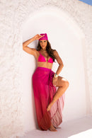 Saia Rodada com Abertura na Lateral - Marrom e Pink