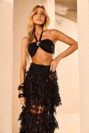 Saia Longa Babado Renda Sun - Black