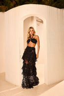 Saia Longa Babado Renda Sun - Black