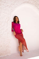 Vestido longo Mediterraneo - Marrom e Pink