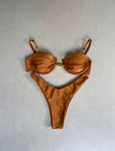 BIQUÍNI SANTORINI - Preto/ Off White/ Dourado escuro / Marrom