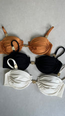 BIQUÍNI SANTORINI - Preto/ Off White/ Dourado escuro / Marrom