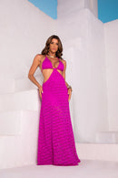 Vestido Longo Transpassado - Renda Fuscia