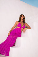 Vestido Longo Transpassado - Renda Fuscia