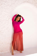 Vestido longo Mediterraneo - Marrom e Pink