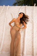 Vestido Longo com Argola - Renda com Fio Gold