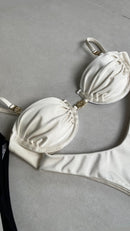 BIQUÍNI SANTORINI - Preto/ Off White/ Dourado escuro / Marrom