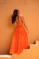 Saia Rodada em Camadas com Abertura na Lateral - Laranja