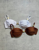 BIQUÍNI SANTORINI - Preto/ Off White/ Dourado escuro / Marrom