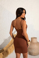 Vestido com Recortes - Marrom