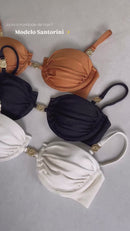 BIQUÍNI SANTORINI - Preto/ Off White/ Dourado escuro / Marrom