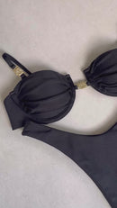 BIQUÍNI SANTORINI - Preto/ Off White/ Dourado escuro / Marrom