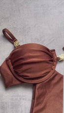 BIQUÍNI SANTORINI - Preto/ Off White/ Dourado escuro / Marrom